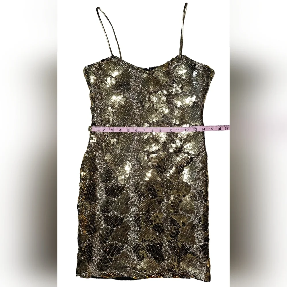 Vtg Dave & Johnny Gold Sequin Animal Print Mini Dress Cocktail Party USA Sz 3/4 - Picture 11 of 16